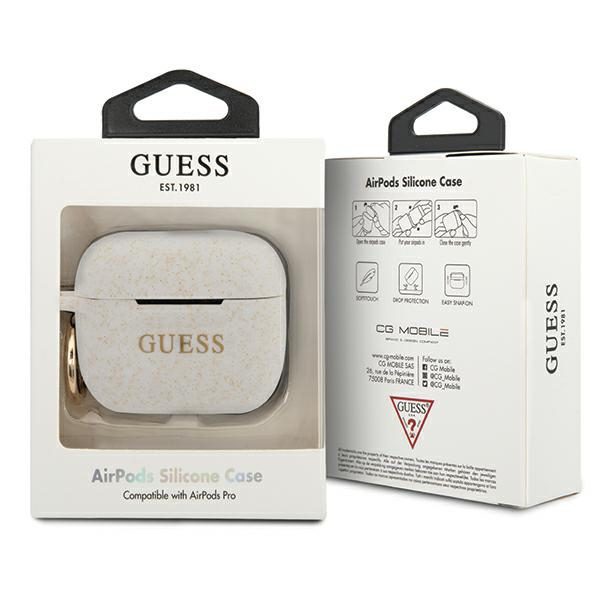 67596_3 Guess GUACAPSILGLWH AirPods Pro cover biały/white Silicone Glittereng
