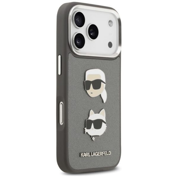KARL LAGERFELD case for IPHONE 17 Pro KLHCP17LPSFDHPOG (FW Grained PU W/ K&C Heads Pin & Logo) gray