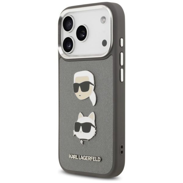 KARL LAGERFELD case for IPHONE 17 Pro KLHCP17LPSFDHPOG (FW Grained PU W/ K&C Heads Pin & Logo) gray