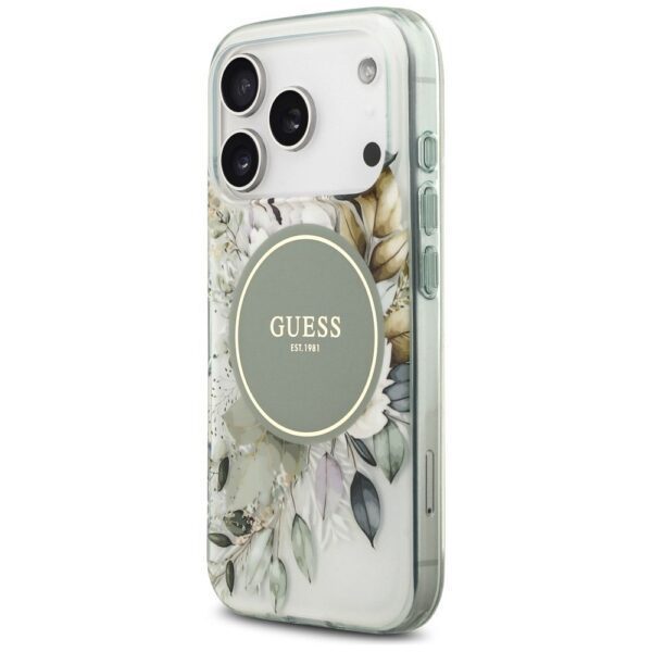 GUESS case for IPHONE 17 Pro Max compatible with MagSafe GUHMP17XHFWBDCEN (IML Flower & Tonal Circle) green