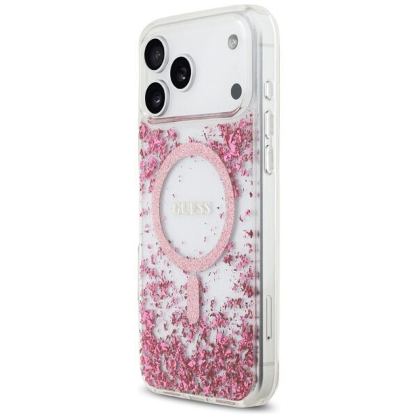 GUESS case for IPHONE 17 Pro Max compatible with MagSafe GUHMP17XRGRGEP (Resin Bottom Glitter) pink