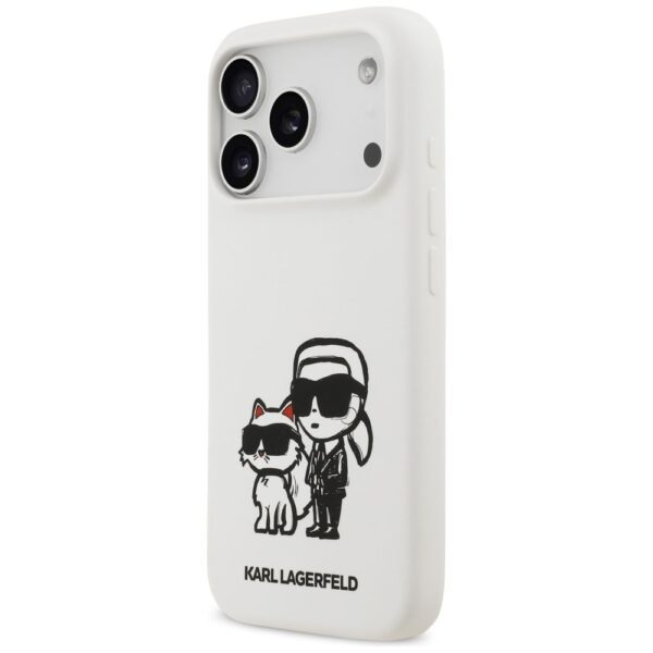 KARL LAGERFELD case for IPHONE 17 Pro compatible with MagSafe KLHMP17LSKCGRGOH (Silicone W/ K&C Sketch & Logo) white