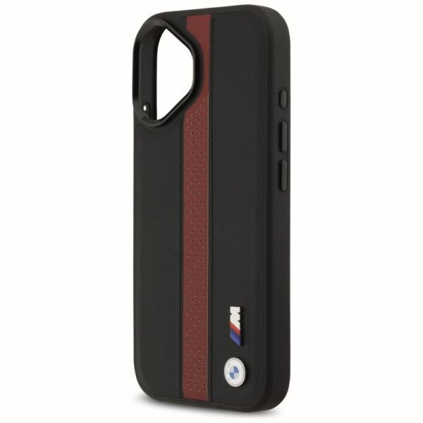BMW case for IPHONE 17 compatible with MagSafe BMHMP17S25PCPSKR (PU Perfotated Stripe Logo) red