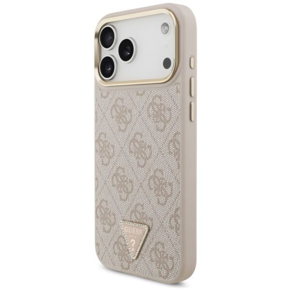 f1791a0530f80e511d1cbc255eceaa3e GUESS case for IPHONE 17 Pro Max compatible with MagSafe GUHMP17XP4G4TCSP (PU W/ Triangle Logo & Big Strap Metal Buttons) pink