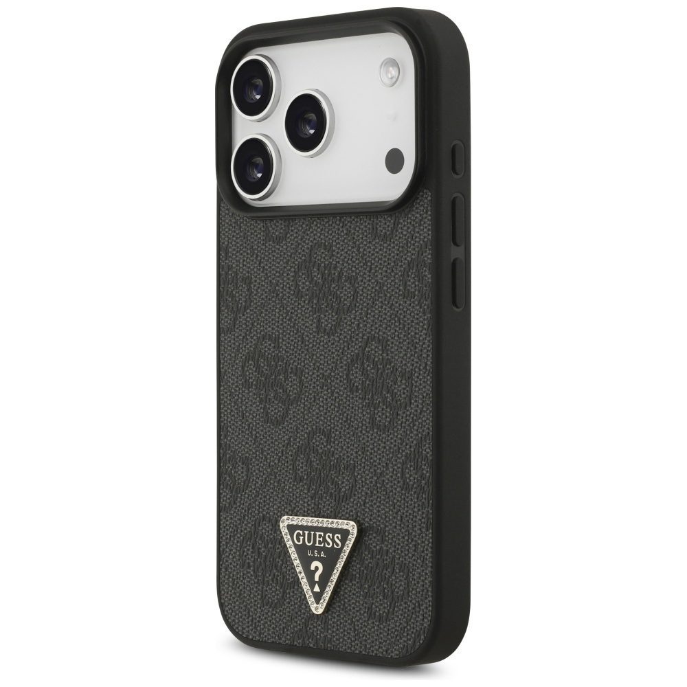 Original Case GUESS Leather 4G Triangle Strass MagSafe for Iphone 17 Pro black