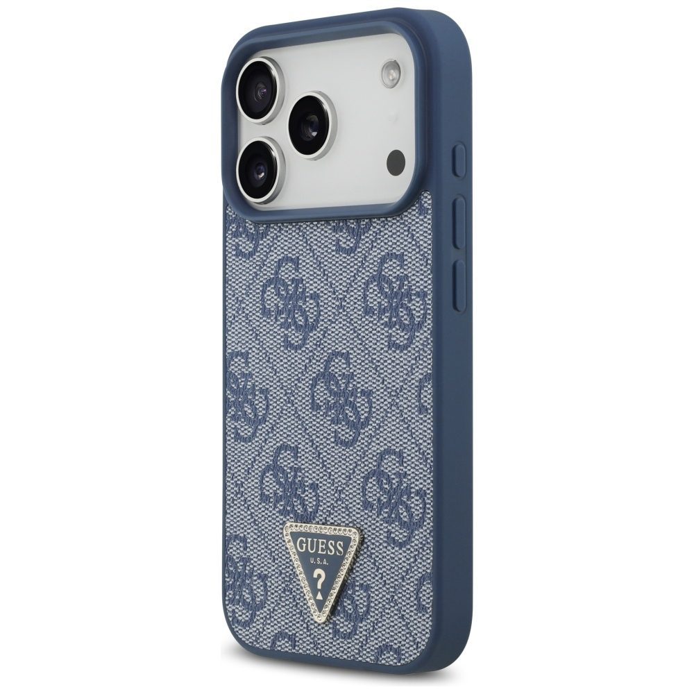 Original Case GUESS Leather 4G Triangle Strass MagSafe for Iphone 17 Pro blue