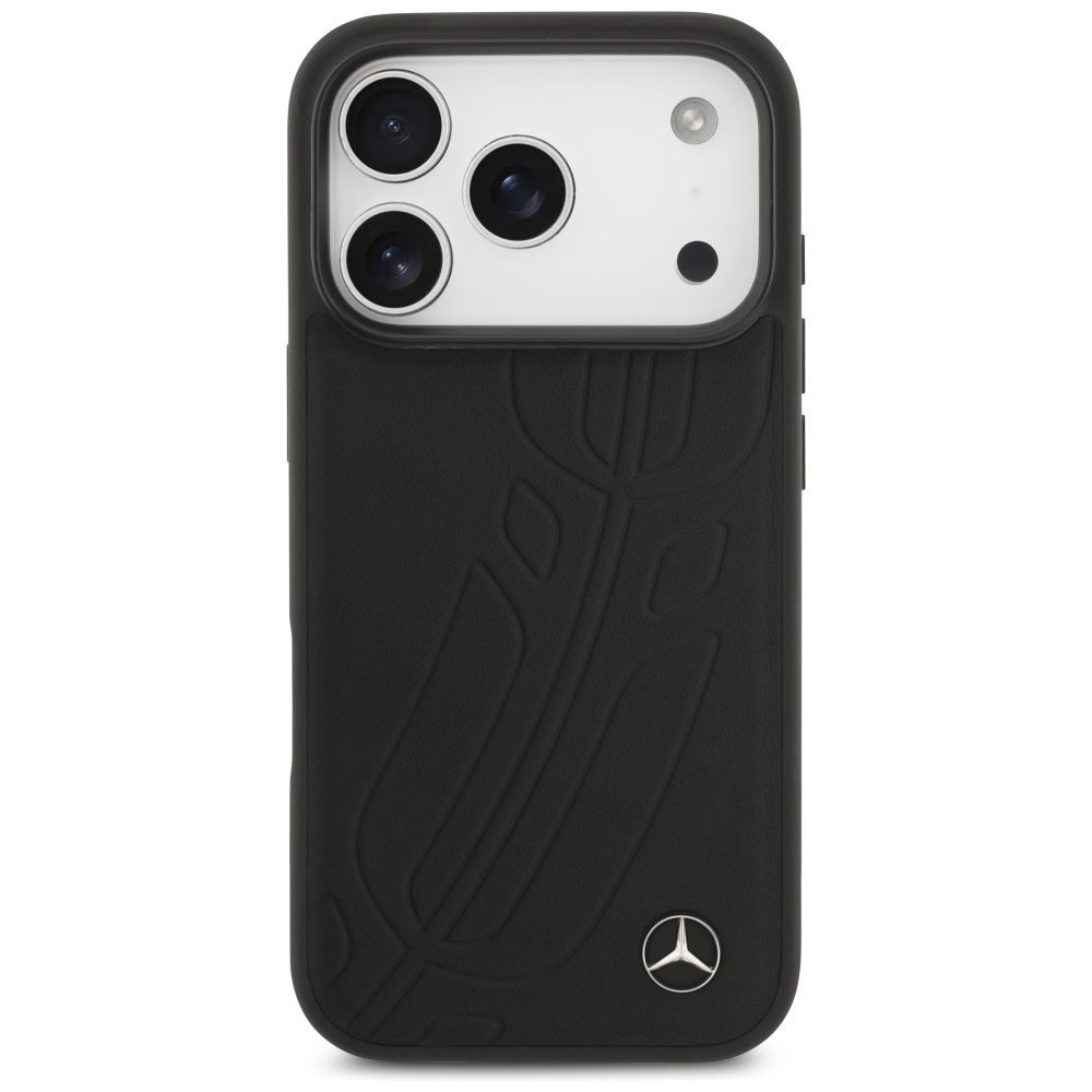 Original Case MERCEDES Leather Large Laurel Leave MagSafe for Iphone 17 Pro black