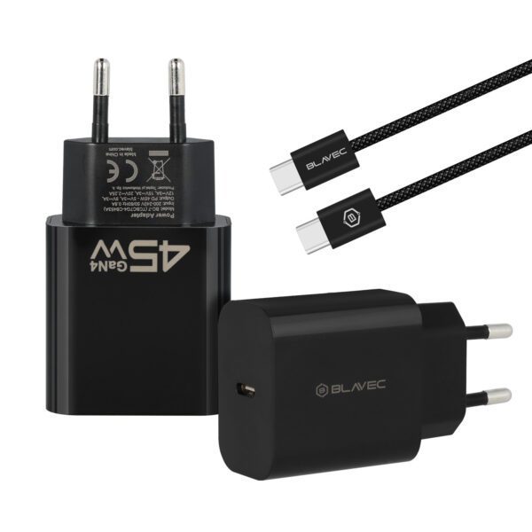 Blavec Wall charger BC-7 GaN4 - Type C - PD QC 45W 3A with Type C to Type C cable (TCBC7G4-CB453A+CC) black