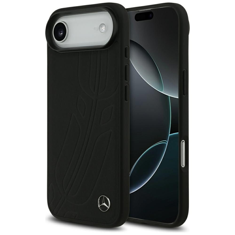 Original Case MERCEDES Leather Large Laurel Leave MagSafe for Iphone 17 Air black