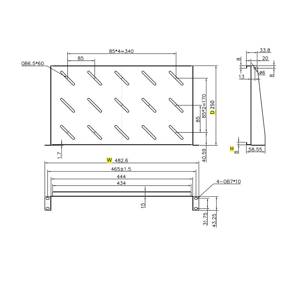 0285349 Ράφι Cantilever 1U Power On CS-1-250 Βάθους 250mm
