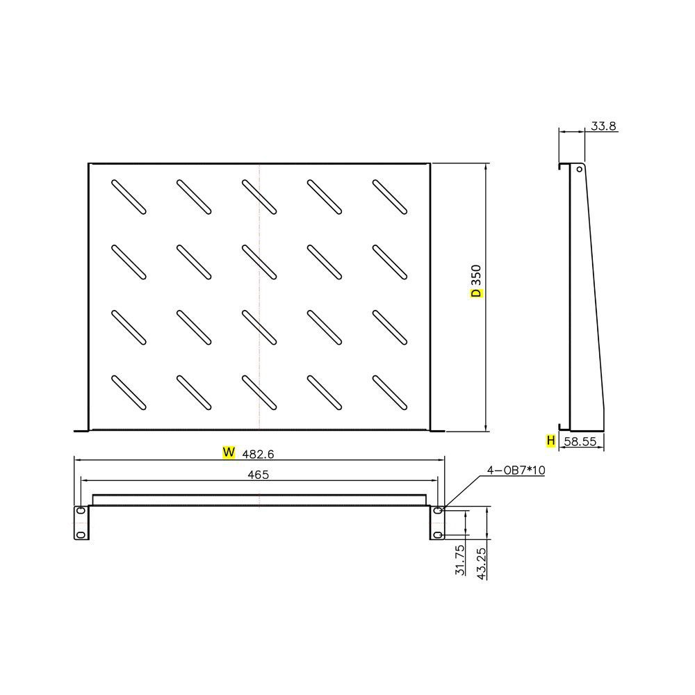 0285351 Ράφι Cantilever 1U Power On CS-1-350 Βάθους 350mm