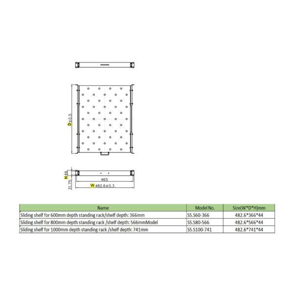 0285361 Συρόμενο Ράφι Power On SS.S60-366 για Επιδαπέδια Καμπίνα Βάθους 600mm
