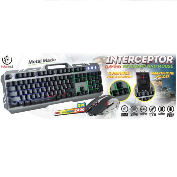 Rebeltec wired set: LED keyboard + mouse for INTERCEPTOR players