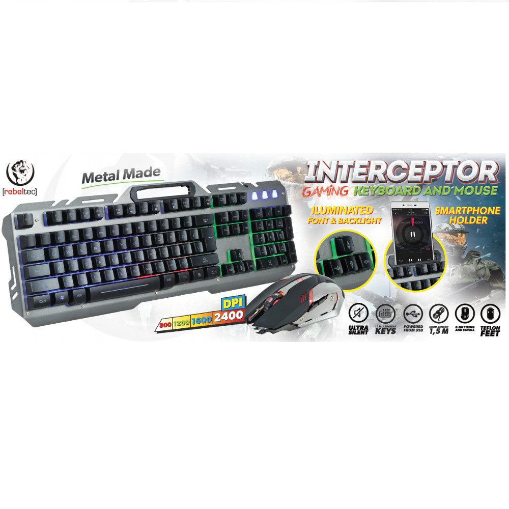 Rebeltec wired set: LED keyboard + mouse for INTERCEPTOR players