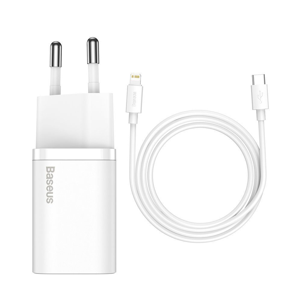 Baseus Super Si 1C fast USB Type C charger 20W Power Delivery + USB Type C - Lightning cable 1m white (TZCCSUP-B02)eng