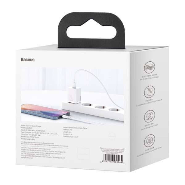 Baseus Super Si 1C fast USB Type C charger 20W Power Delivery + USB Type C - Lightning cable 1m white (TZCCSUP-B02)eng