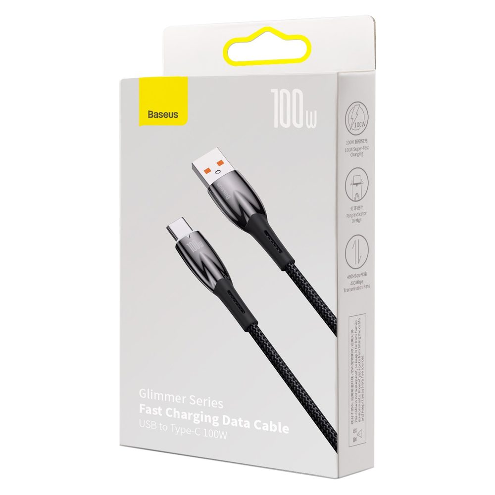 [RETURNED ITEM] Baseus Glimmer Series Fast Charging Cable USB-A - USB-C 100W 480Mbps 2m blackeng