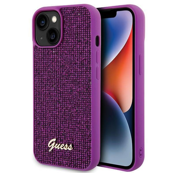 152928_1 Guess Disco Metal Script case for iPhone 15 - pinkeng