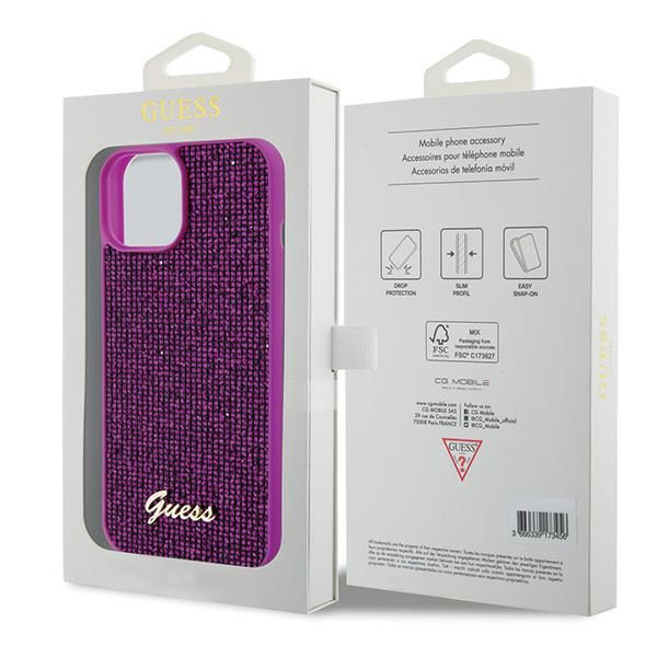 152928_8 Guess Disco Metal Script case for iPhone 15 - pinkeng