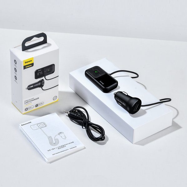 [RETURNED ITEM] Wireless Bluetooth FM transmitter with charger Baseus S-16 (Overseas edition) - blackeng