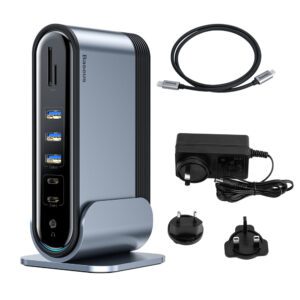 [RETURNED ITEM] Baseus multifunctional HUB 3x USB 3.2 Gen 1 / 2x USB 2.0 / 2x USB Type C / SD and micro SD card reader / AUX / 3x HDMI / RJ45 1Gbps Power Delivery 100W (EU / CN / UK plugs) gray (CAHUB-DG0G)eng