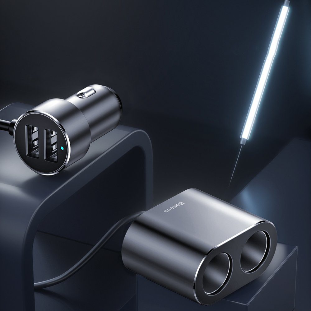 Baseus CRDYQ-01 splitter 2x cigarette lighter socket 80W 2x USB-A 3.1A - blackeng