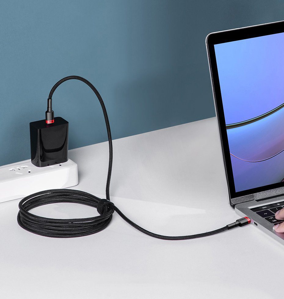 Baseus CATKLF-AL91 USB-C - USB-C PD QC cable 100W 5A 480Mb/s 2m - black and redeng