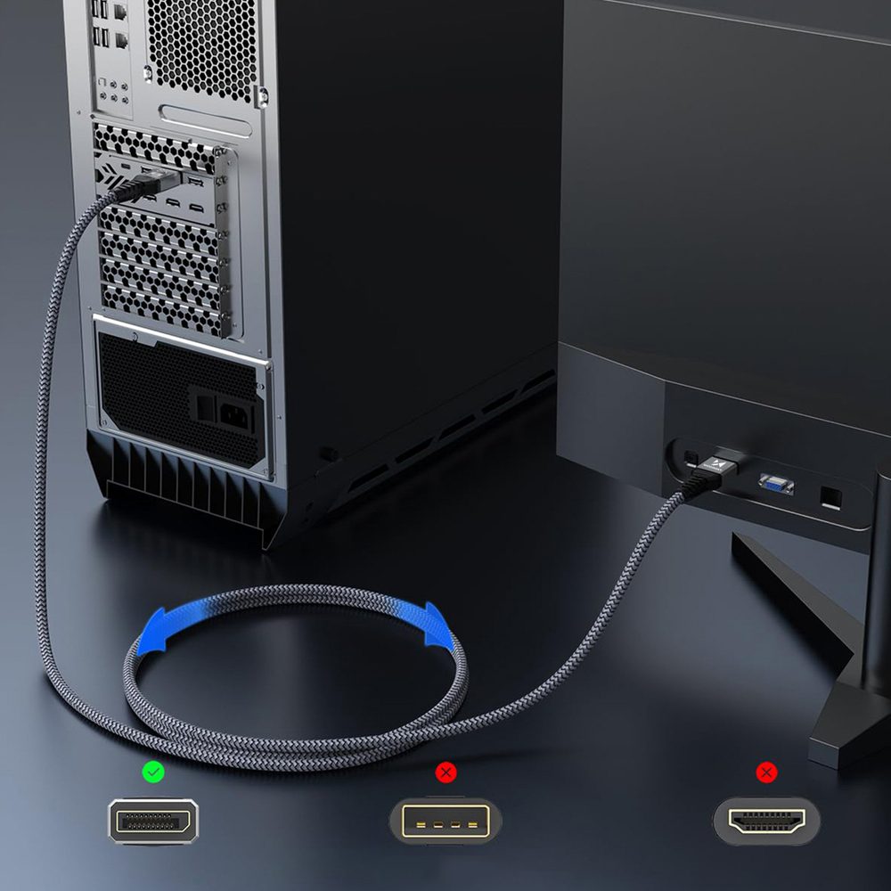 Wozinsky WPS-16AYL1S DisplayPort 2.1 Cable VESA Certified 80 Gb/s 16K@60Hz 8K@120Hz 4K@240Hz HDR HDCP DSC 1m - Blackeng