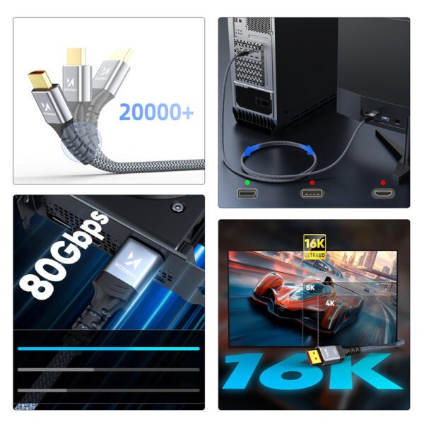 Wozinsky WPS-16AYL2S DisplayPort 2.1 Cable VESA Certified 80 Gb/s 16K@60Hz 8K@120Hz 4K@240Hz HDR HDCP DSC 2m - Blackeng