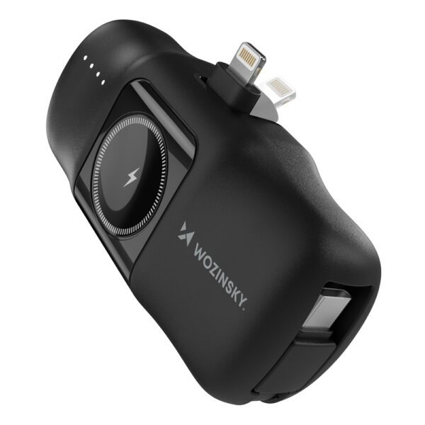 Wozinsky WF16-YLS 5000mAh 15W Lightning Mini Power Bank with Built-in USB-C Cable and Apple Watch Charger - Blackeng
