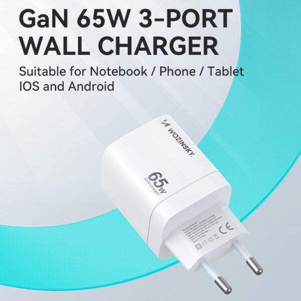 Wozinsky CGWCW 65W USB-A / 2 x USB-C GaN wall charger - whiteeng