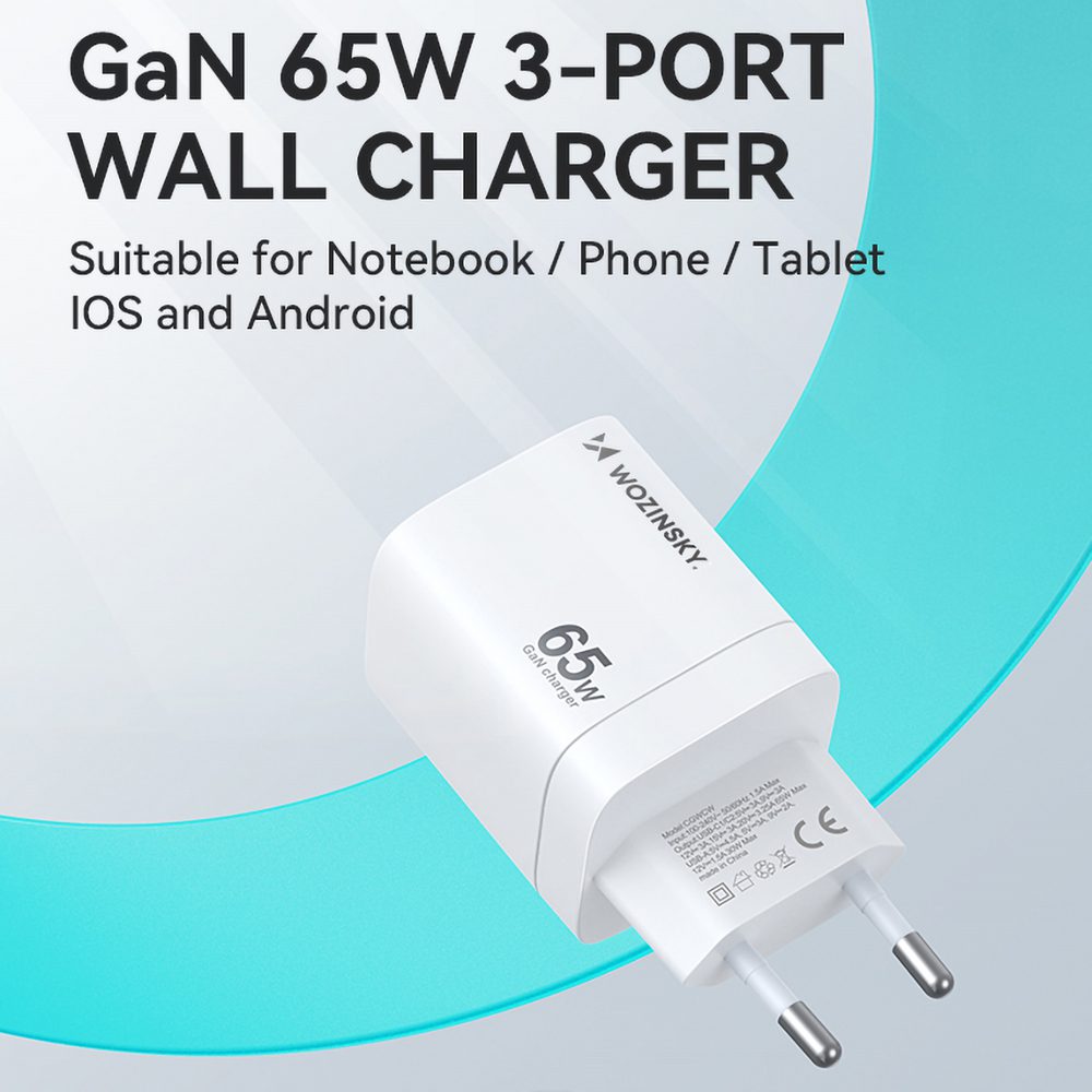 Wozinsky CGWCW 65W USB-A / 2 x USB-C GaN wall charger - whiteeng