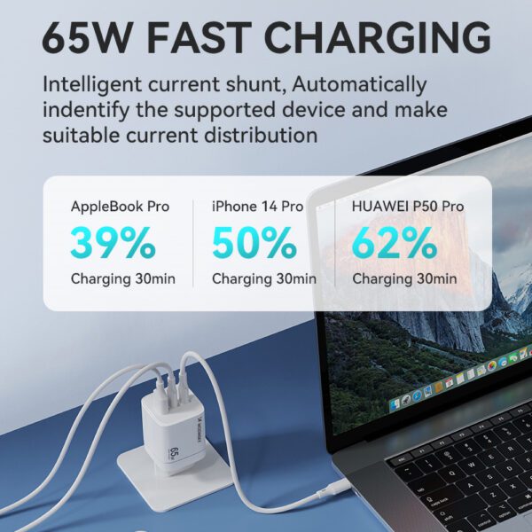 Wozinsky CGWCW 65W USB-A / 2 x USB-C GaN wall charger - whiteeng