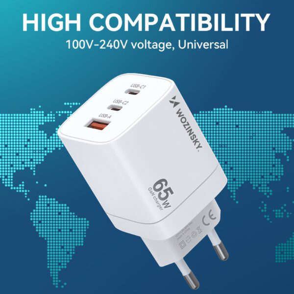 Wozinsky CGWCW 65W USB-A / 2 x USB-C GaN wall charger - whiteeng