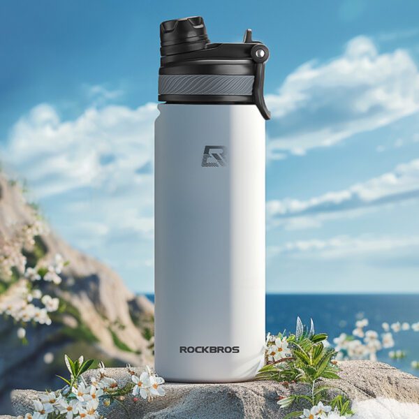 Rockbros 35210029006 thermal bicycle bottle for drinks 650 ml - whiteeng