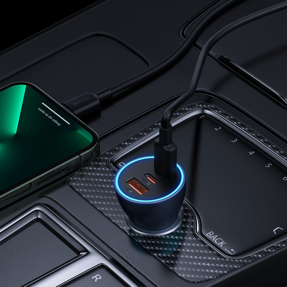 Baseus Golden Contactor Pro car charger USB-A + 2x USB-C 65W dark gray (CGJP010013)eng