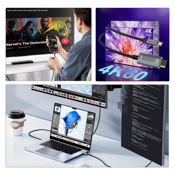 195146_2 Wozinsky WCCH-01 USB-C - HDMI 4K 60Hz Cable 1.8m - Blackeng