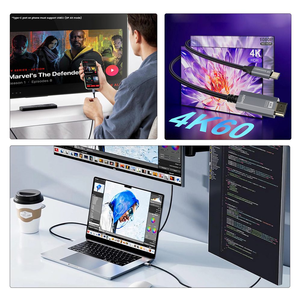 195146_2 Wozinsky WCCH-01 USB-C - HDMI 4K 60Hz Cable 1.8m - Blackeng