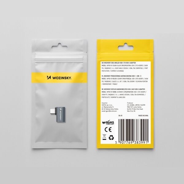 195168_9 Przejściówka kątowa boczna Wozinsky WPKB-01 USB-C - USB-C 40Gb/s 240W 8K OTG - szarapol