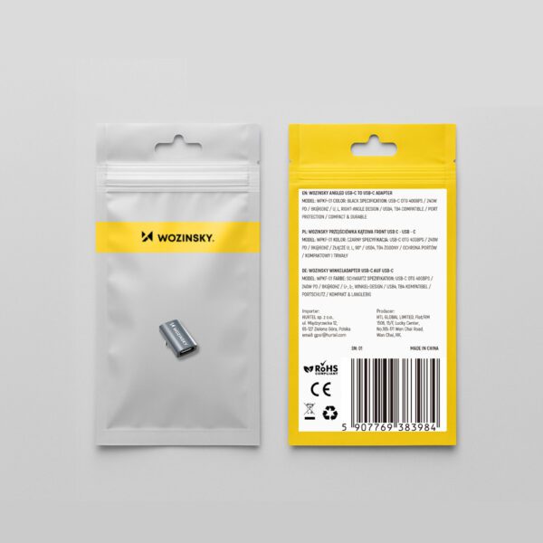 195169_9 Przejściówka kątowa Wozinsky WPKF-01 USB-C - USB-C 40Gb/s 240W 8K OTG - szarapol