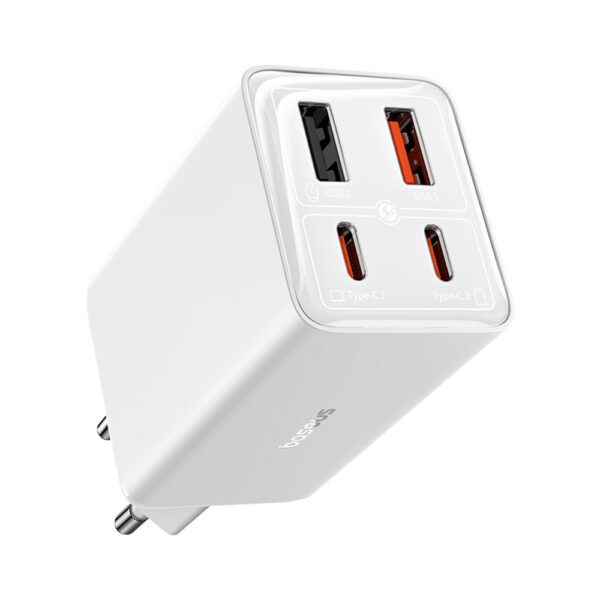 197212_1 Baseus GaN6 Pro Charger 65W 2 x USB-C 2 x USB-A with Black USB-C Cable 100W 1m - Whiteeng