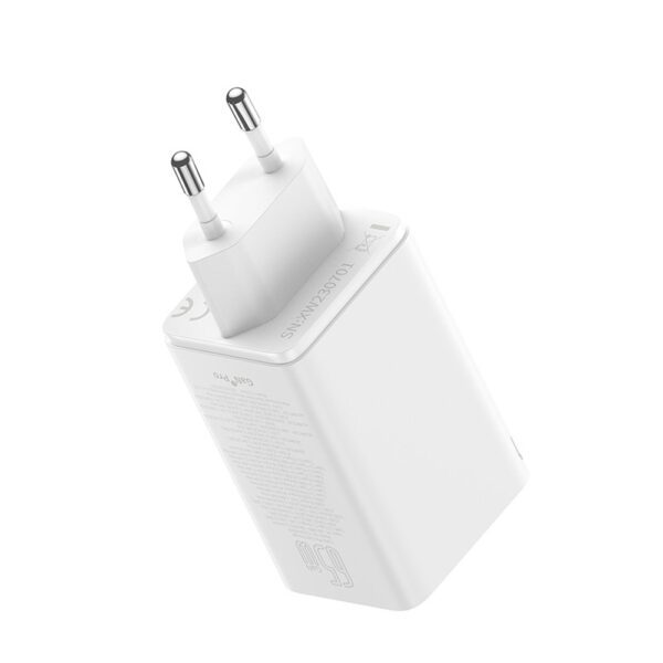 197212_4 Baseus GaN6 Pro Charger 65W 2 x USB-C 2 x USB-A with Black USB-C Cable 100W 1m - Whiteeng
