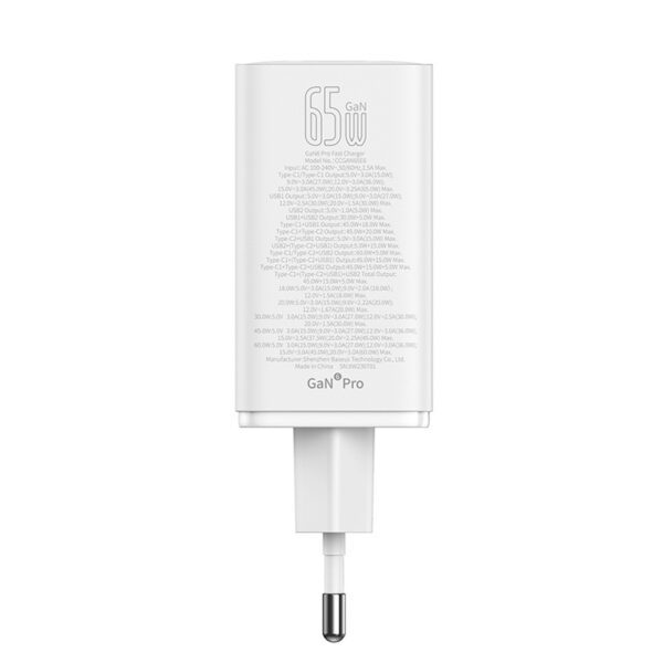 197212_7 Baseus GaN6 Pro Charger 65W 2 x USB-C 2 x USB-A with Black USB-C Cable 100W 1m - Whiteeng