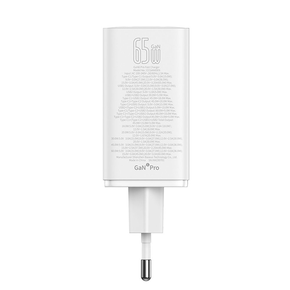 197212_7 Baseus GaN6 Pro Charger 65W 2 x USB-C 2 x USB-A with Black USB-C Cable 100W 1m - Whiteeng