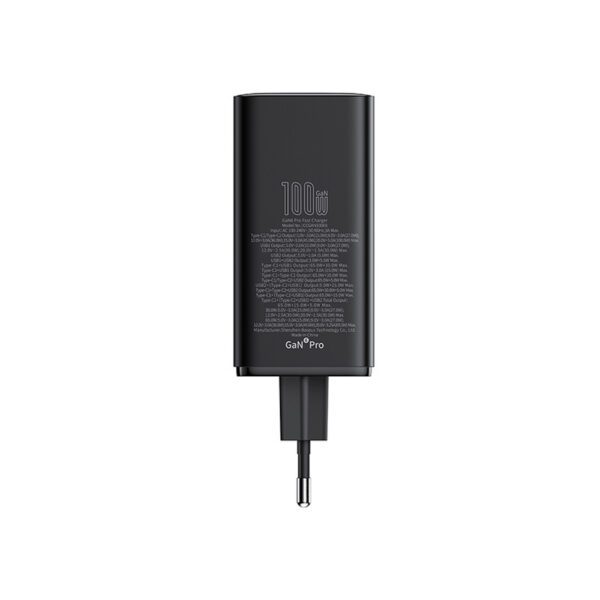 197213_4 Baseus GaN6 Pro Charger 100W 2 x USB-C 2 x USB-A with Black USB-C Cable 100W 1m - Blackeng