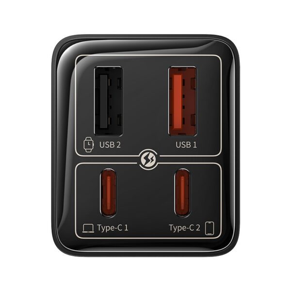 197214_5 Baseus GaN6 Pro Charger 65W 2 x USB-C 2 x USB-A with Black USB-C Cable 100W 1m - Blackeng