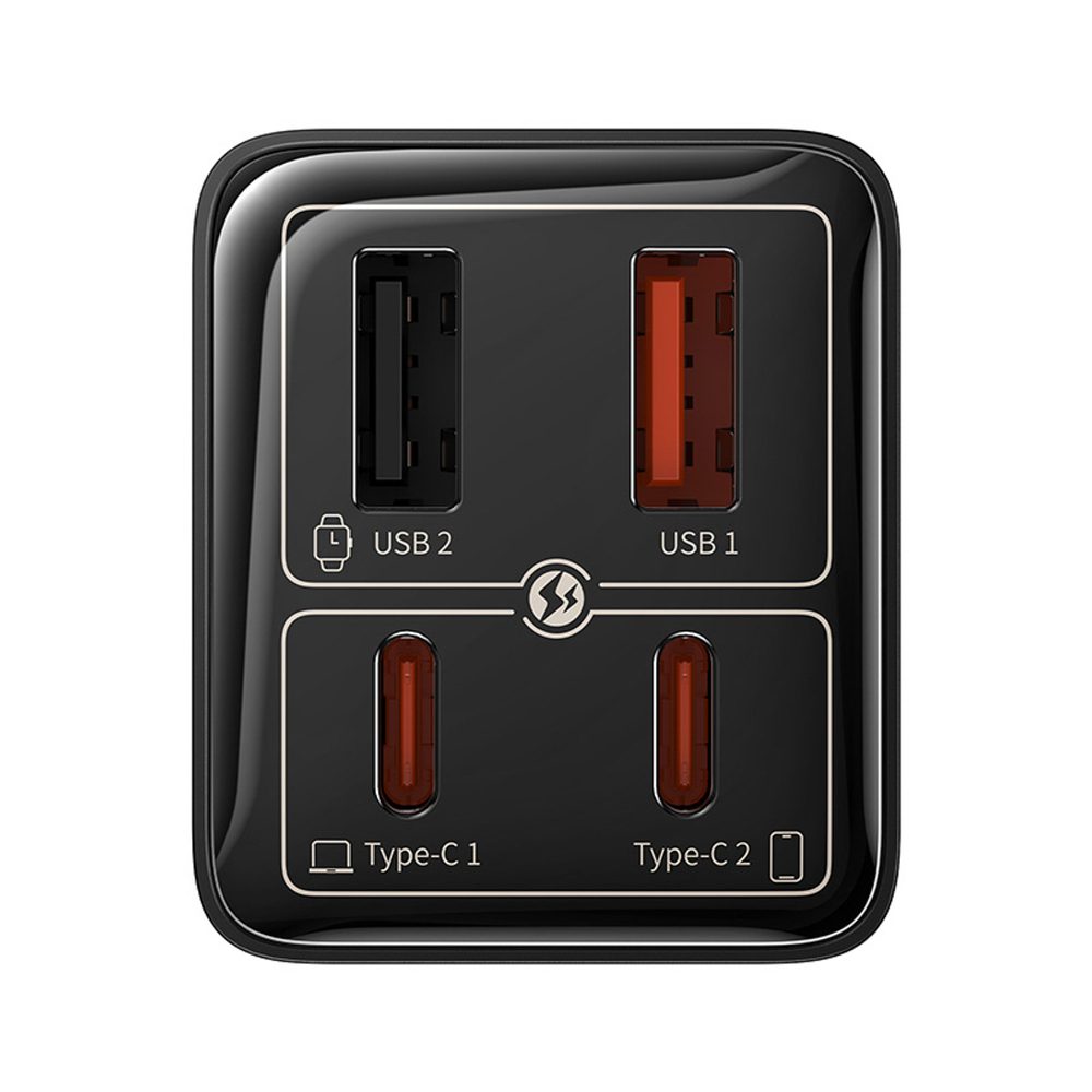 197214_5 Baseus GaN6 Pro Charger 65W 2 x USB-C 2 x USB-A with Black USB-C Cable 100W 1m - Blackeng