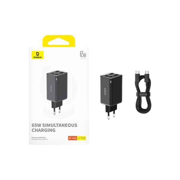 197214_8 Baseus GaN6 Pro Charger 65W 2 x USB-C 2 x USB-A with Black USB-C Cable 100W 1m - Blackeng