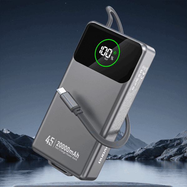 Powerbank Dudao K31 Pro 45W 20000mAh z wbudowanym zwijanym kablem USB-C - szarypol