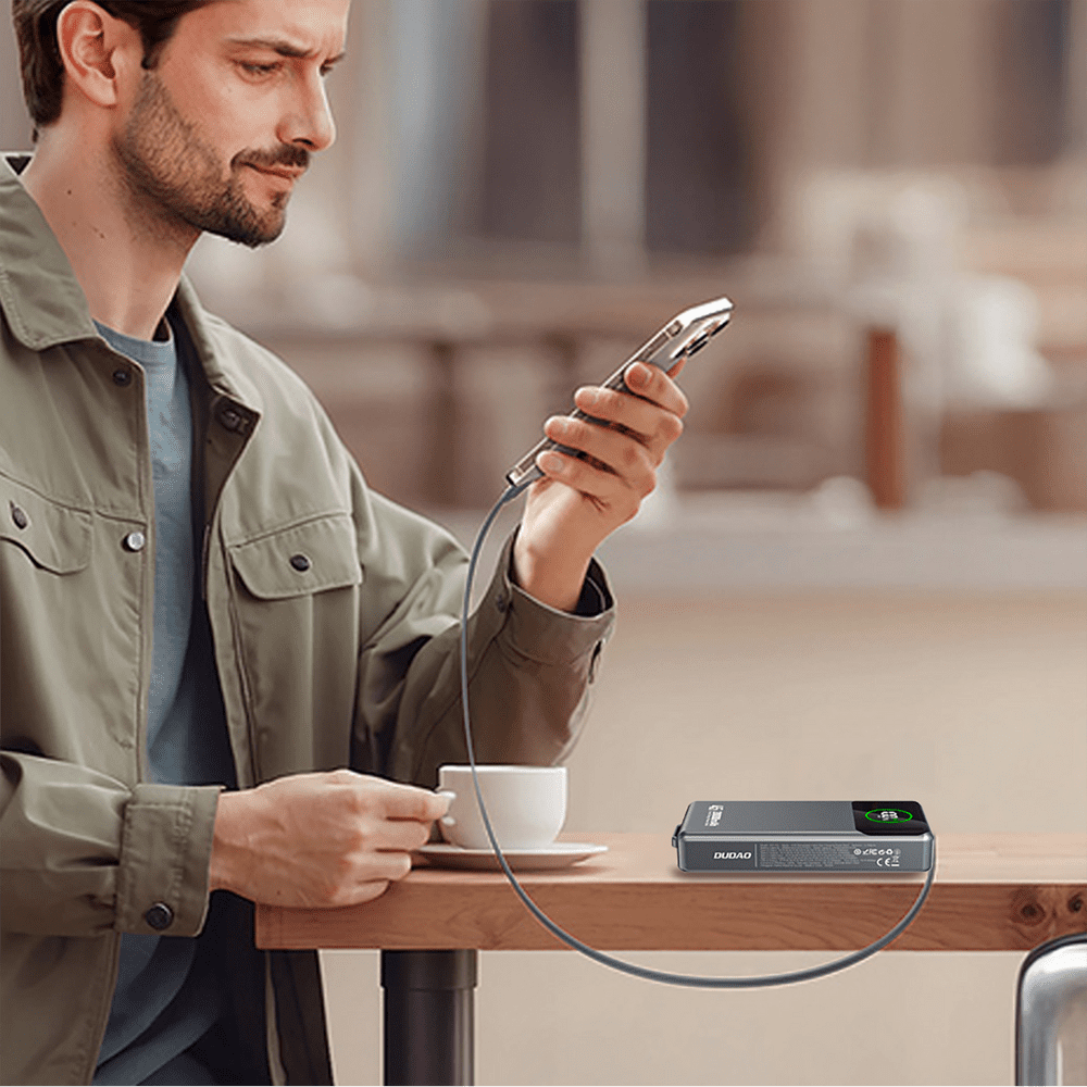 Powerbank Dudao K31 Pro 45W 20000mAh z wbudowanym zwijanym kablem USB-C - szarypol